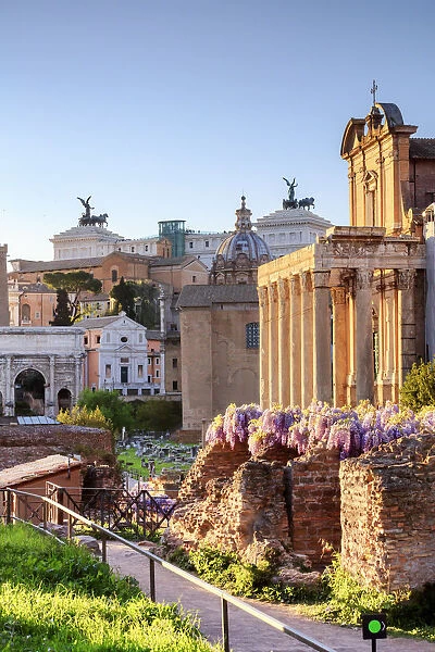 Italy, Rome, Roman Forum and Altare della Patria monument at sunset