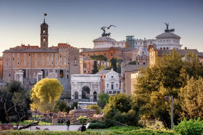 Framed Print : Italy, Rome, Roman Forum and Altare della Patria monument at sunset Framed Print : Italy, Rome, Roman Forum and Altare della Patria monument at sunset