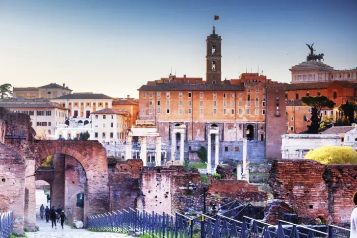 Framed Print : Italy, Rome, Roman Forum and Altare della Patria monument at sunset Framed Print : Italy, Rome, Roman Forum and Altare della Patria monument at sunset