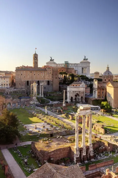 Framed Print : Italy, Rome, Roman Forum and Altare della Patria monument at sunset