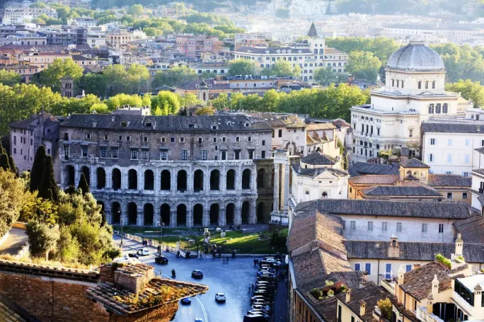 Framed Print : Italy, Rome, Roman Forum and Marcello theatre at sunset