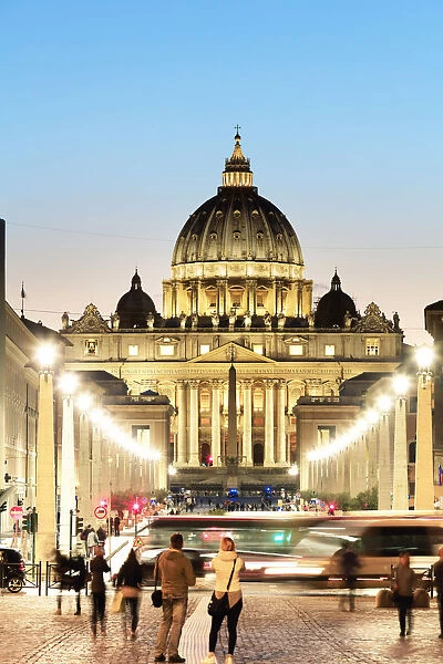 Italy, Rome, St. Peter Basilica by night