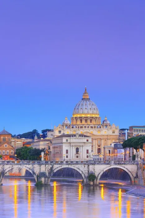 Framed Print : Italy, Rome, St. Peter Basilica by night reflecting on Tevere river Framed Print : Italy, Rome, St. Peter Basilica by night reflecting on Tevere river