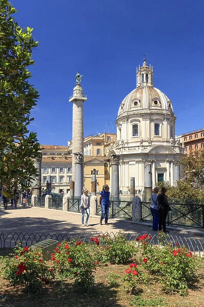 Italy, Rome, Traian forum along Fori Imperial street, with Santa Maria di Loreto church