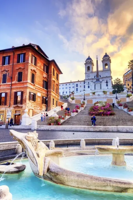 Framed Print : Italy, Rome, Trinita dei Monti stairs and Barcaccia fountain at Spain square at sunrise Framed Print : Italy, Rome, Trinita dei Monti stairs and Barcaccia fountain at Spain square at sunrise