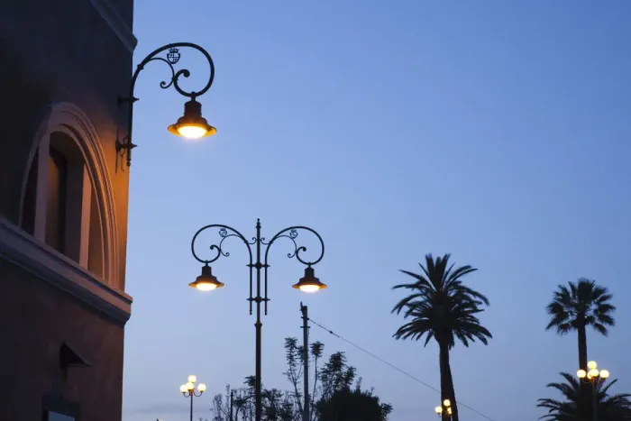 Framed Print : Italy, Sardinia, Cagliari, Il Castello Old Town, streetlights at Bastione San Remy, dawn