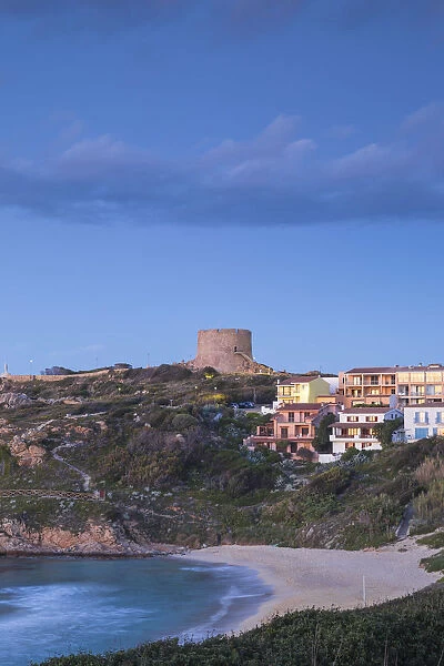 Italy, Sardinia, Santa Teresa Gallura, Rena Bianca beach and Longosardo Tower