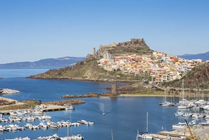 Framed Print : Italy, Sardinia, Sassari Province, Castelsardo, View over marina towards the ancient Framed Print : Italy, Sardinia, Sassari Province, Castelsardo, View over marina towards the ancient