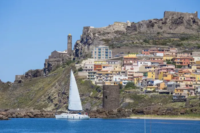 Framed Print : Italy, Sardinia, Sassari Province, Castelsardo, View over marina towards the ancient Framed Print : Italy, Sardinia, Sassari Province, Castelsardo, View over marina towards the ancient