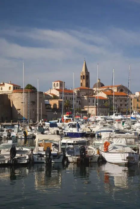 Framed Print : Italy, Sardinia, Western Sardinia, Alghero, city walls from the yacht marina, morning Framed Print : Italy, Sardinia, Western Sardinia, Alghero, city walls from the yacht marina, morning
