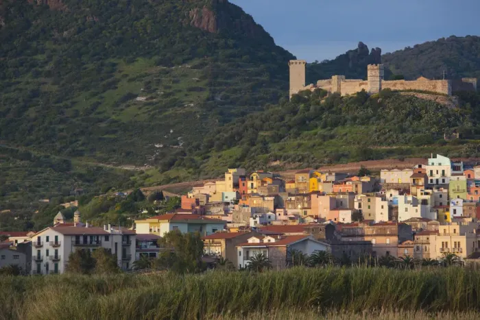 Framed Print : Italy, Sardinia, Western Sardinia, Bosa, town view with Castello Malaspina, sunset Framed Print : Italy, Sardinia, Western Sardinia, Bosa, town view with Castello Malaspina, sunset
