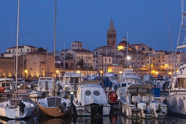 Italy, Sardinia, Western Sardinia, Alghero, city walls from the yacht marina