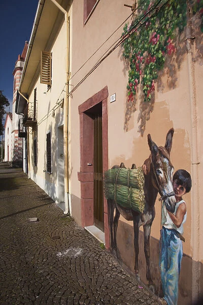 Italy, Sardinia, Western Sardinia, Tinnura, Tinnura house mural