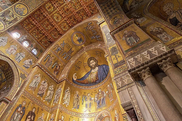 Italy, Sicily, Palermo, Monreale, Monreale Cathedral interior, Christ Pantocrator