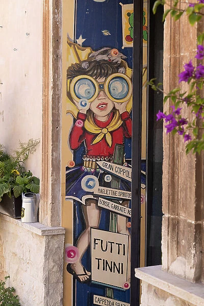 Italy, Sicily, Ragusa, an amusing sign outside an ice cream shop