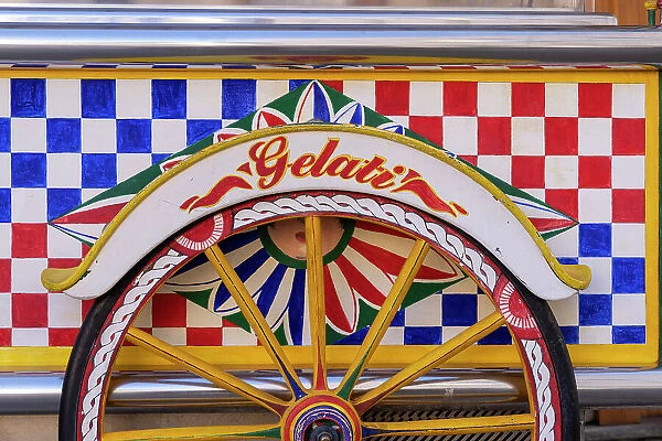 Italy, Sicily, Ragusa, a decorated cart selling ice cream (gelati)