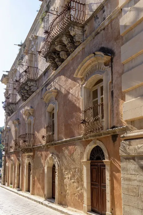Framed Print : Italy, Sicily, Ragusa, a facade of a house in gothic style