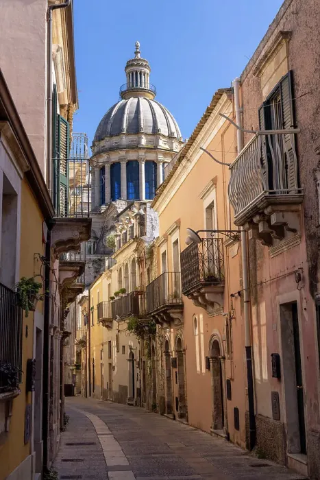 Framed Print : Italy, Sicily, Ragusa, a narrow street leads to the Cathedral in Ragusa Ibla Framed Print : Italy, Sicily, Ragusa, a narrow street leads to the Cathedral in Ragusa Ibla
