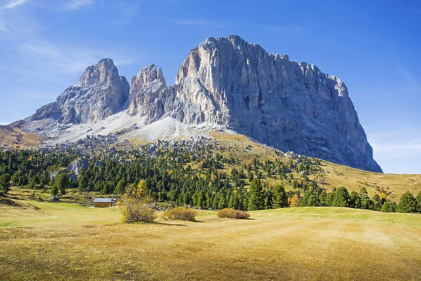 Italy, Trentino Alto Adige, Dolomites Alps, green and yellow landscape