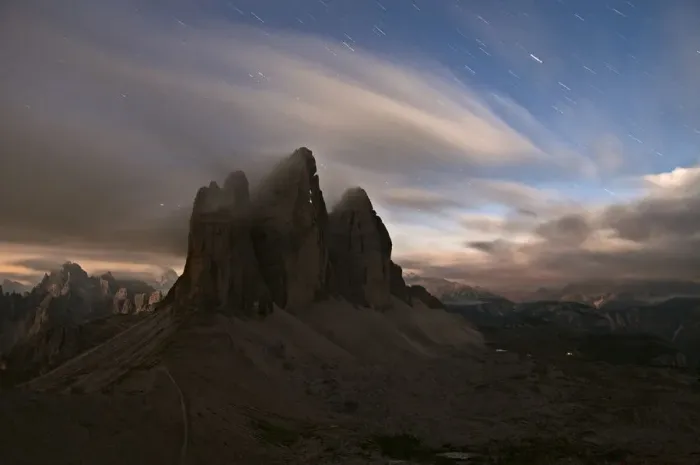 Framed Print : Italy, Trentino Alto Adige, Dolomites, Three peaks in the night