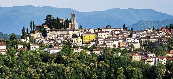 Italy, Tuscany, Serchio Valley, View of Barga from Albiano