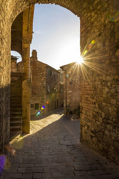 Italy, Tuscany, Suvereto. Medieval town center at sunset