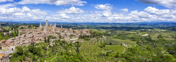 Framed Print : Italy, Tuscany, Val d Elsa. Panoramic aerial view of the medieval village of San Gimignano Framed Print : Italy, Tuscany, Val d Elsa. Panoramic aerial view of the medieval village of San Gimignano