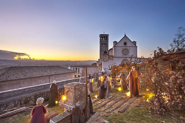 Italy, Umbria, Perugia district, Assisi, Basilica of San Francesco. Christmas