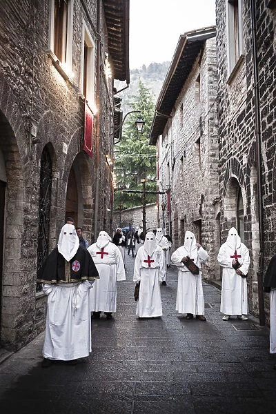 Italy, Umbria, Perugia district, Gubbio. Good Friday procession