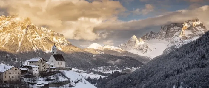 Framed Print : Italy, Veneto, Dolomites, The small church of Colle Santa Lucia at sunset, in Framed Print : Italy, Veneto, Dolomites, The small church of Colle Santa Lucia at sunset, in
