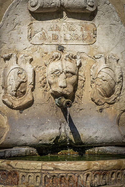 Italy, Veneto. A fountain in the small town of Asolo