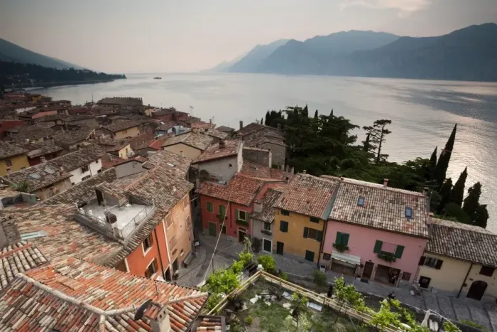 Framed Print : Italy, Veneto, Lake District, Lake Garda, Malcesine, town view from Castello Scaligero castle Framed Print : Italy, Veneto, Lake District, Lake Garda, Malcesine, town view from Castello Scaligero castle