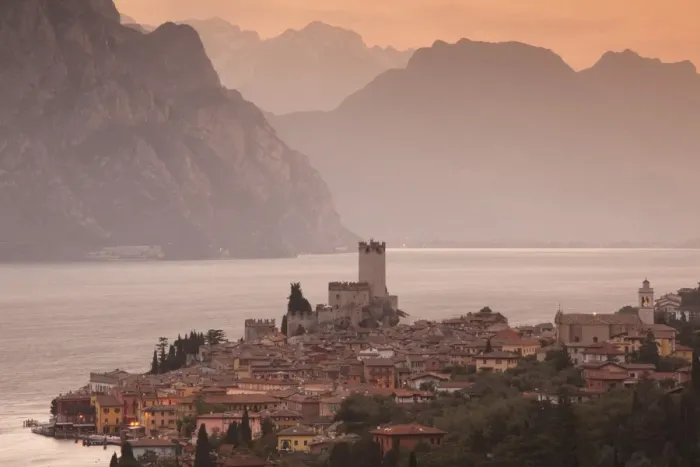 Framed Print : Italy, Veneto, Lake District, Lake Garda, Malcesine, aerial town view Framed Print : Italy, Veneto, Lake District, Lake Garda, Malcesine, aerial town view