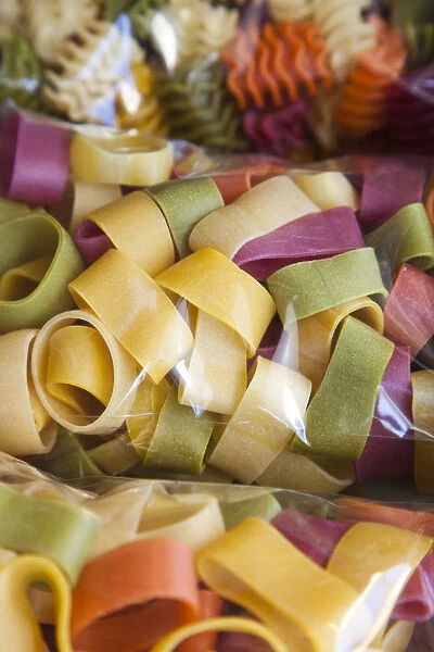 Italy, Veneto, Lake District, Lake Garda, Torri del Benaco, multi-colored pasta