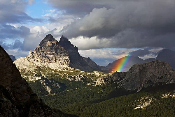 Italy, Veneto, Rainbow over the Tre Cime di Lavaredo