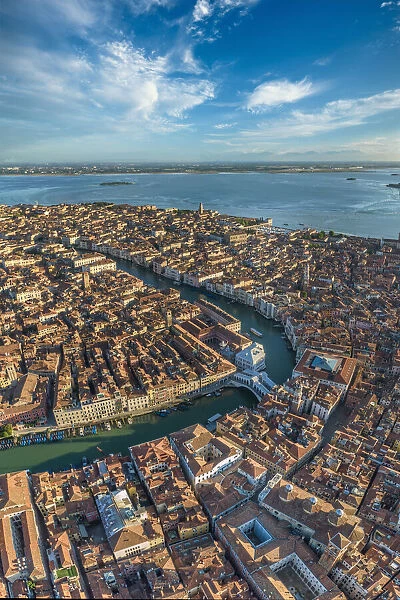 Italy, Veneto, Venice, Aerial view of Grand Canal and Rialto Bridge