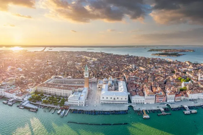 Framed Print : Italy, Veneto, Venice, Aerial view of St Marks square and city centre Framed Print : Italy, Veneto, Venice, Aerial view of St Marks square and city centre