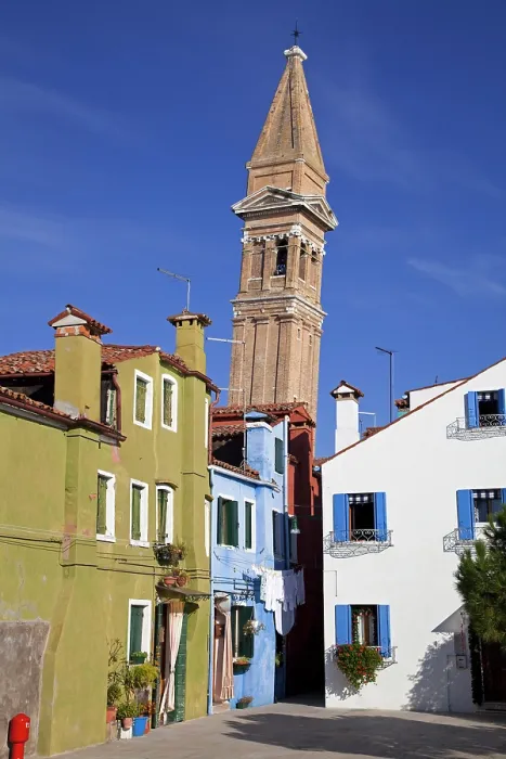 Framed Print : Italy, Veneto, Venice, Burano, The colourful houses of Burano & San Marino church Framed Print : Italy, Veneto, Venice, Burano, The colourful houses of Burano & San Marino church