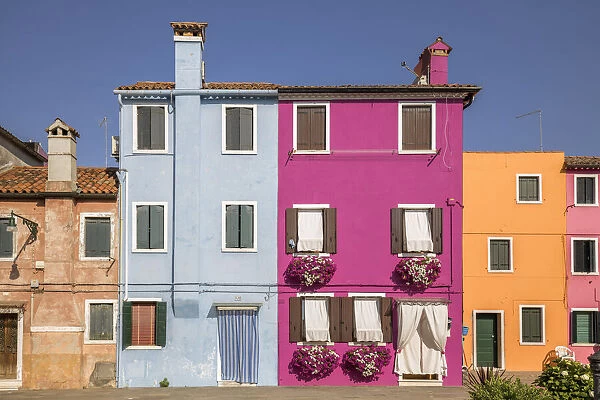 Italy, Veneto, Venice, Burano island, typical colored houses