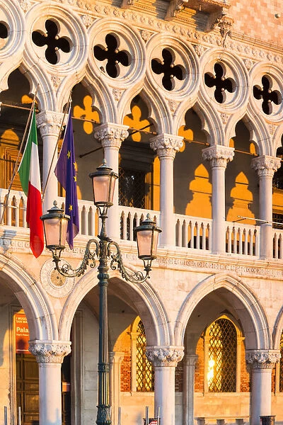 Italy, Veneto, Venice. First light on Doges palace