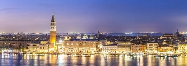Italy, Veneto, Venice. High angle view of the city at dusk