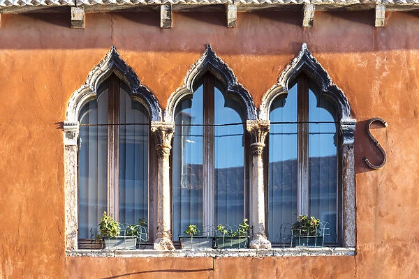 Italy, Veneto, Venice, Murano island. Typical ornate window