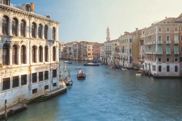 Framed Print : Italy, Veneto, Venice, view on the Grand Canal at sunrise with boats passing through Framed Print : Italy, Veneto, Venice, view on the Grand Canal at sunrise with boats passing through