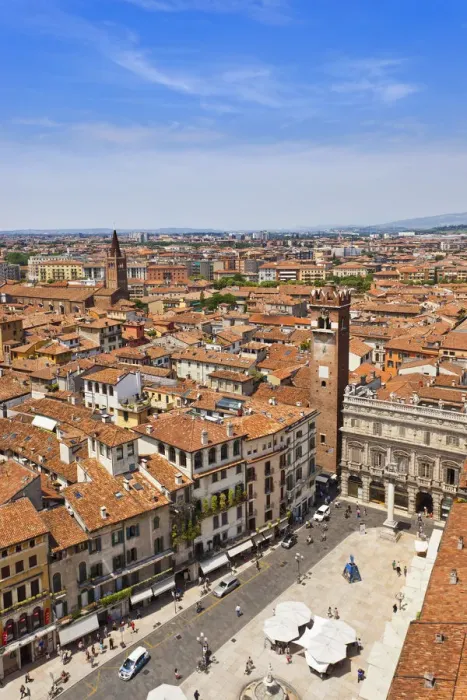 Framed Print : Italy, Veneto, Verona district, Verona. View from Lamberti tower. Piazza Erbe Framed Print : Italy, Veneto, Verona district, Verona. View from Lamberti tower. Piazza Erbe