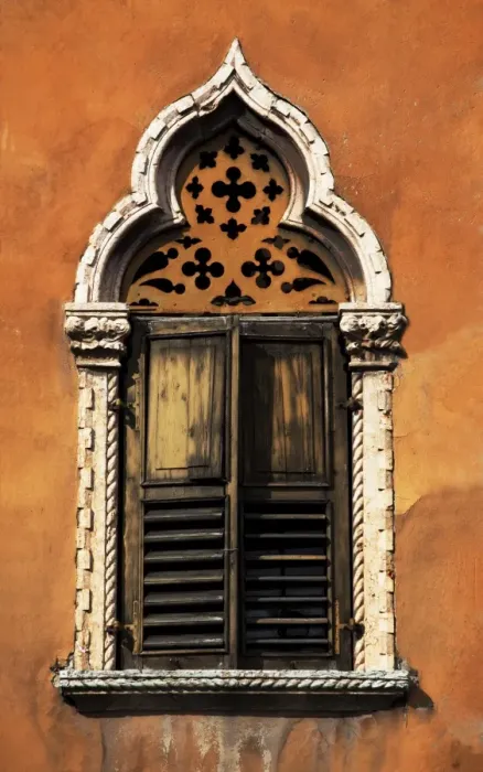 Framed Print : Italy, Veneto, Verona, Western Europe; A tpical pointed window from the Veneto region Framed Print : Italy, Veneto, Verona, Western Europe; A tpical pointed window from the Veneto region