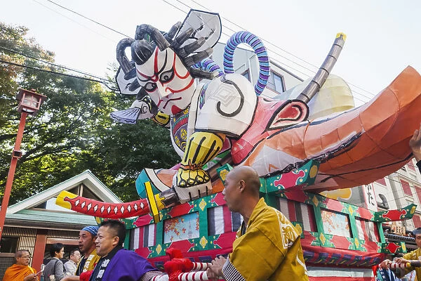 Japan, Honshu, Tokyo, Asakusa, Nebuta Festival, Float with Giant Kabuki Actor