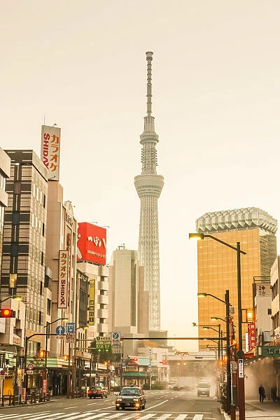 Japan, Honshu, Tokyo, Asakusa, Street Scene and Tokyo Sky Tree