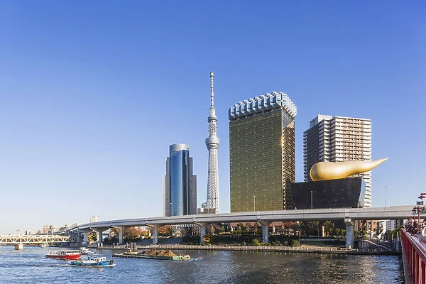 Japan, Honshu, Tokyo, Asakusa, Sumida River and Tokyo Sky Tree