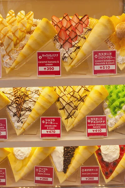 Japan, Honshu, Tokyo, Crepe Shop, Window Display of Plastic Food