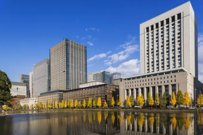 Framed Print : Japan, Honshu, Tokyo, Marunouchi, Hibiya-dori and Marunouchi Area Skyline Reflected